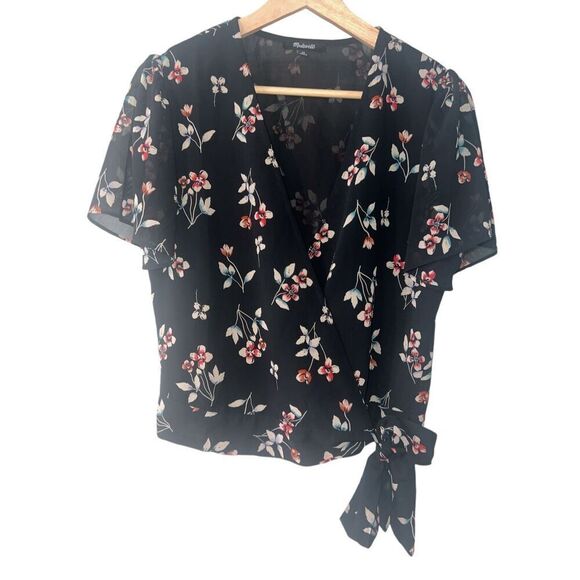 ✨MADEWELL Botanical Print Wrap Sz XS Top In True Black✨ - Picture 6 of 9